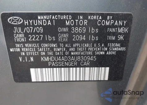 2010 Hyundai Elantra Gls from USA, damaged, VIN KMHDU4AD3AU830945